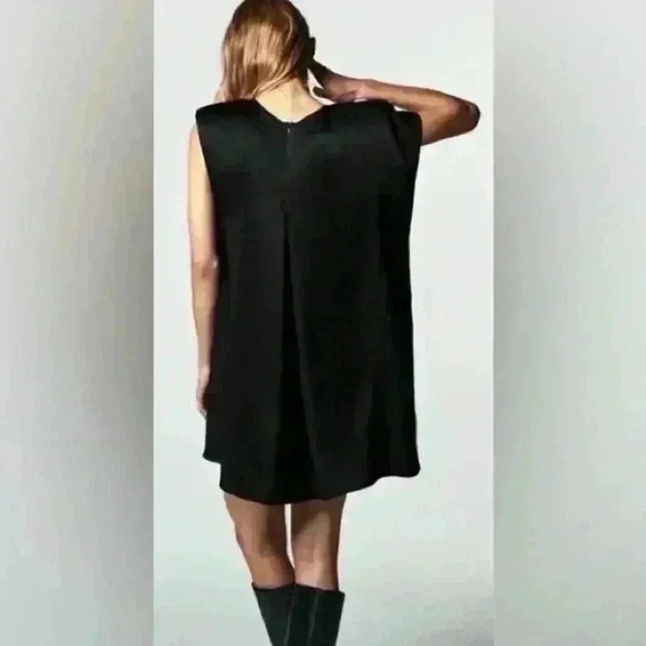 ZARA Assymetrical satin effect dress black Size L - Picture 2 of 7